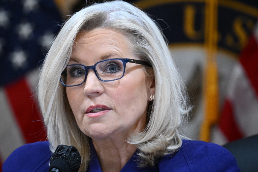 US Rep. Liz Cheney (R-WY), Vice Chairwoman of the Select Committee to Investigate the January 6th Attack on the US Capitol, speaks during the last public hearing in the Canon House Office Building on Capitol Hill, in Washington, DC, December 19, 2022. (Photo by Mandel NGAN / AFP)